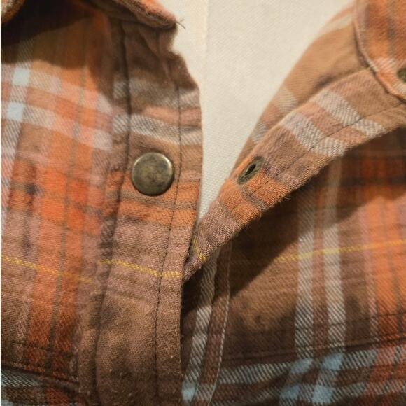 Oli & Hali Maxi Mineral Washed Bleach Plaid Cotton Shacket Medium - Picture 4 of 11